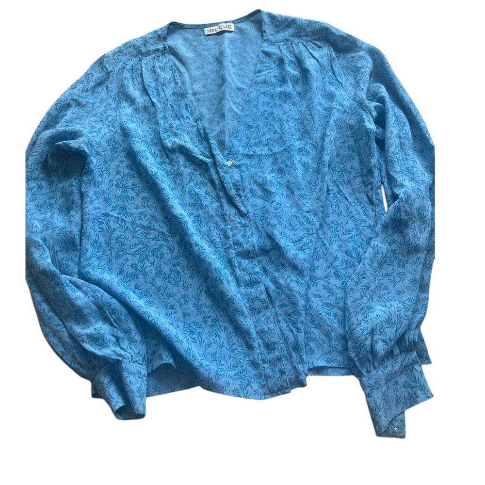 NEW NWOT St. Roche blue silk Blouse size Large